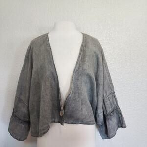 DAL Cheri Gray Linen Oversized One Button Blouse